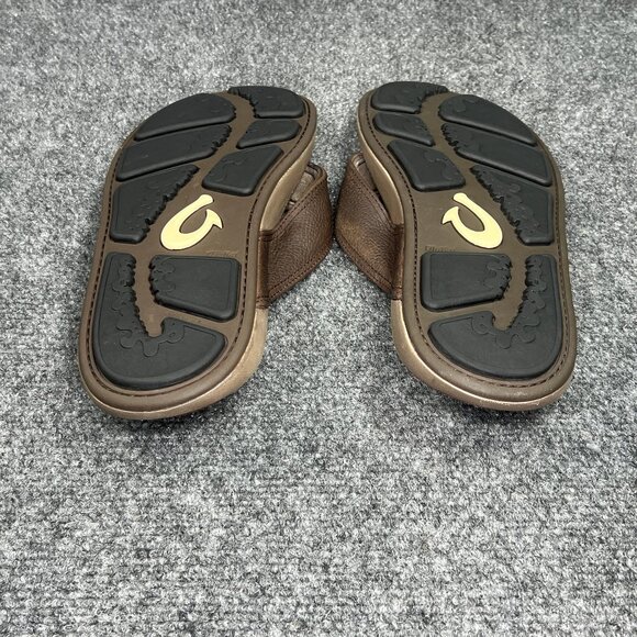 OluKai NUI Flip Flops Men's Size 10 Brown Leather Outdoor Beach Thong Sandals - Picture 10 of 11